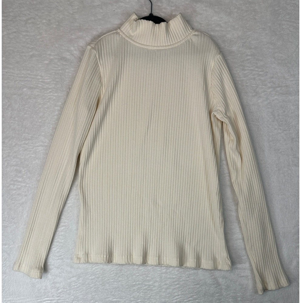 Hanna Andersson Ribbed Mock Neck Top Girls Size 10 Cream Long Sleeve Shirt